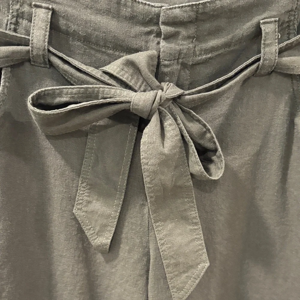 GAP Paper Bag Waist Wide Leg Linen Pants Olive Green Size 14 Minimalist Preppy